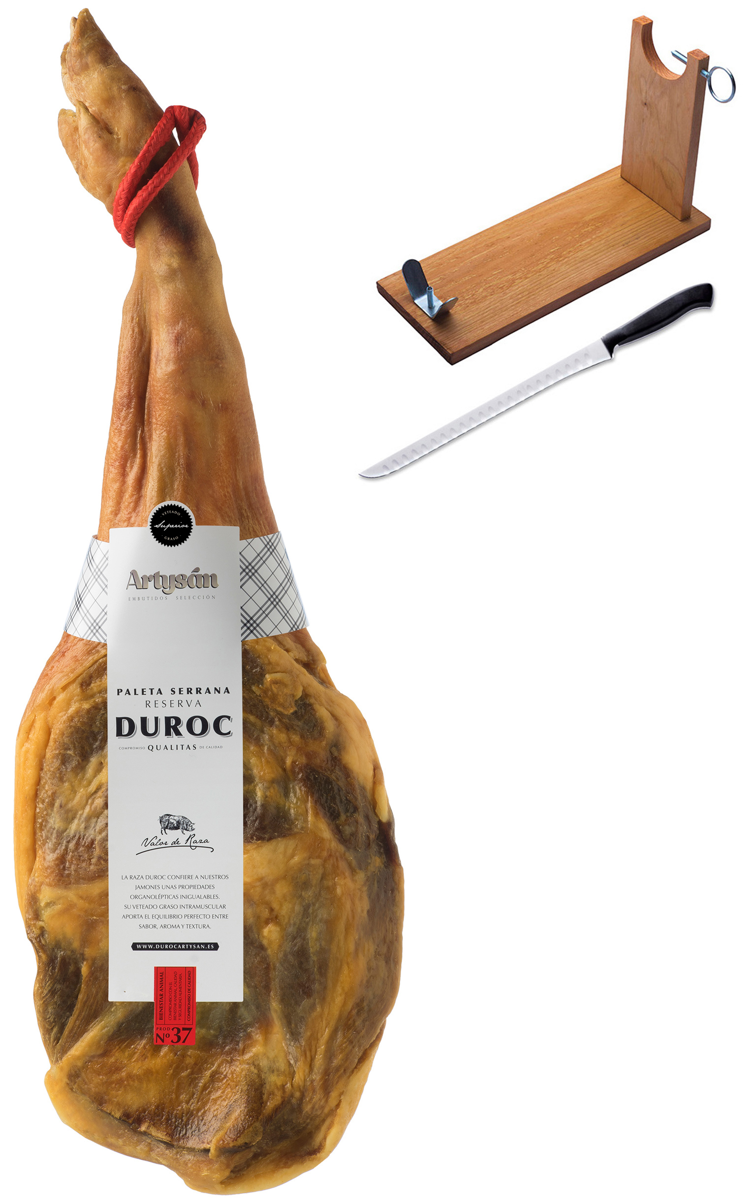 Jambon serrano espagnol (Épaule) réserve duroc Artysán entier + support à  jambon + couteau